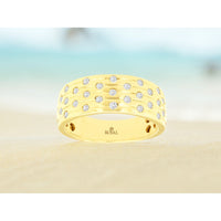 14K Yellow Gold Wide Wedding Band with Scattered Round Brilliant Cut Diamonds - 0.41 Carat Total Diamond Weight - Royal Jewelry