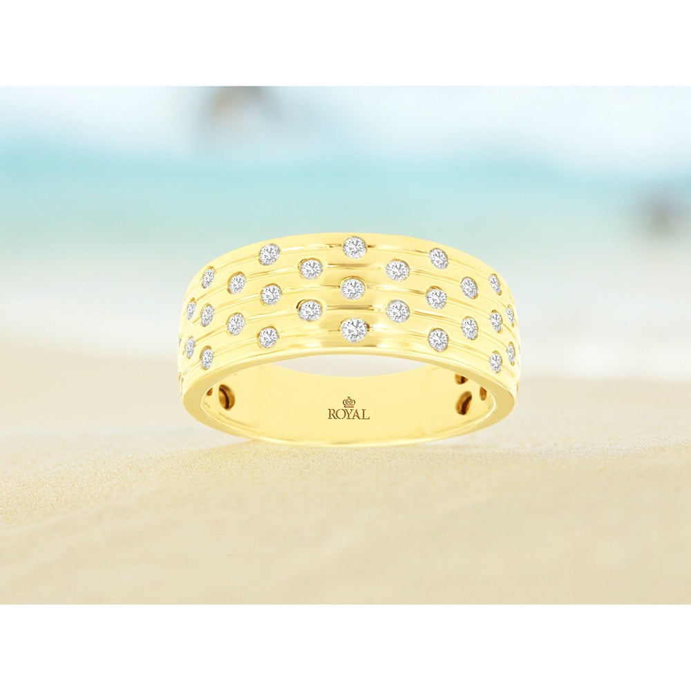 14K Yellow Gold Wide Wedding Band with Scattered Round Brilliant Cut Diamonds - 0.41 Carat Total Diamond Weight - Royal Jewelry