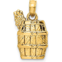 14K Yellow Gold Wine Barrel with Grapes Charm - Textured Gold Pendant by Oro Pregiato