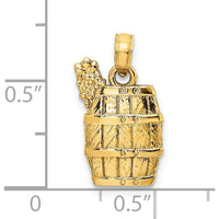 14K Yellow Gold Wine Barrel with Grapes Charm - Textured Gold Pendant by Oro Pregiato