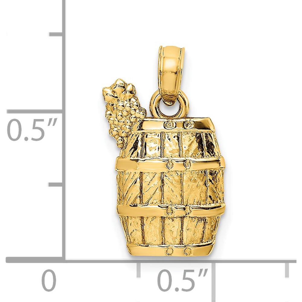 14K Yellow Gold Wine Barrel with Grapes Charm - Textured Gold Pendant by Oro Pregiato