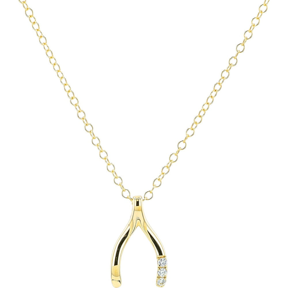 14K Yellow Gold Wishbone Pendant with Channel-Set Round Diamonds - 0.03 Carat Total Diamond Weight