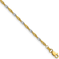 14K Yellow Gold with Rhodium 1.9mm Singapore Chain Bracelet - Polished Finish by Oro Pregiato