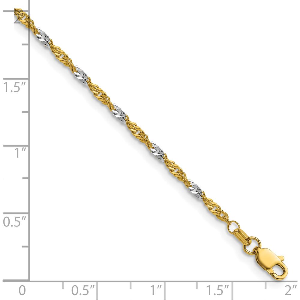 14K Yellow Gold with Rhodium 1.9mm Singapore Chain Bracelet - Polished Finish by Oro Pregiato