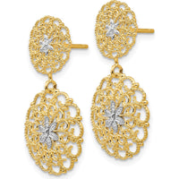 14K Yellow Gold with Rhodium Diamond-Cut Filigree Medallion Drop Earrings by Oro Pregiato