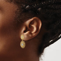 14K Yellow Gold with Rhodium Diamond-Cut Filigree Medallion Drop Earrings by Oro Pregiato
