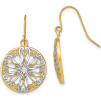14K Yellow Gold with Rhodium Filigree Medallion Dangle Earrings with French Wire Hooks by 0