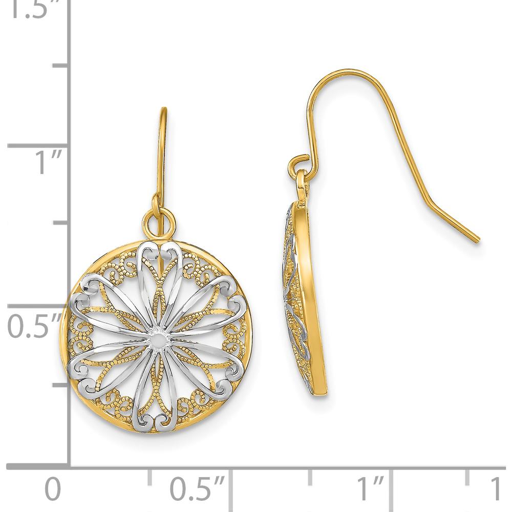 14K Yellow Gold with Rhodium Filigree Medallion Dangle Earrings with French Wire Hooks by 0