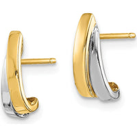14K Yellow Gold with Rhodium Polished J-Hoop Post Earrings - Elegant Design for Women by 0