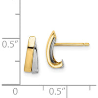 14K Yellow Gold with Rhodium Polished J-Hoop Post Earrings - Elegant Design for Women by 0
