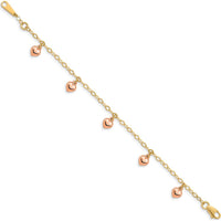 14K Yellow Gold with Rose Gold Hearts Child's Puffed Heart Charm Bracelet - Two-Tone Design by Oro Pregiato