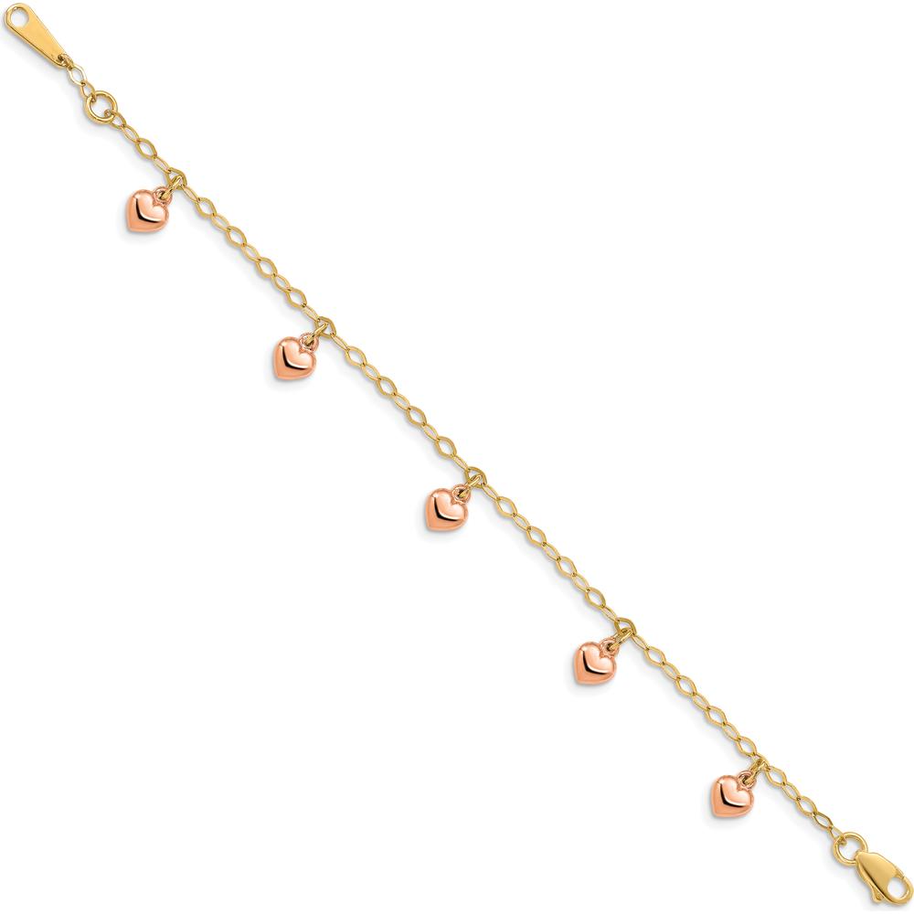 14K Yellow Gold with Rose Gold Hearts Child's Puffed Heart Charm Bracelet - Two-Tone Design by Oro Pregiato