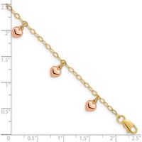 14K Yellow Gold with Rose Gold Hearts Child's Puffed Heart Charm Bracelet - Two-Tone Design by Oro Pregiato