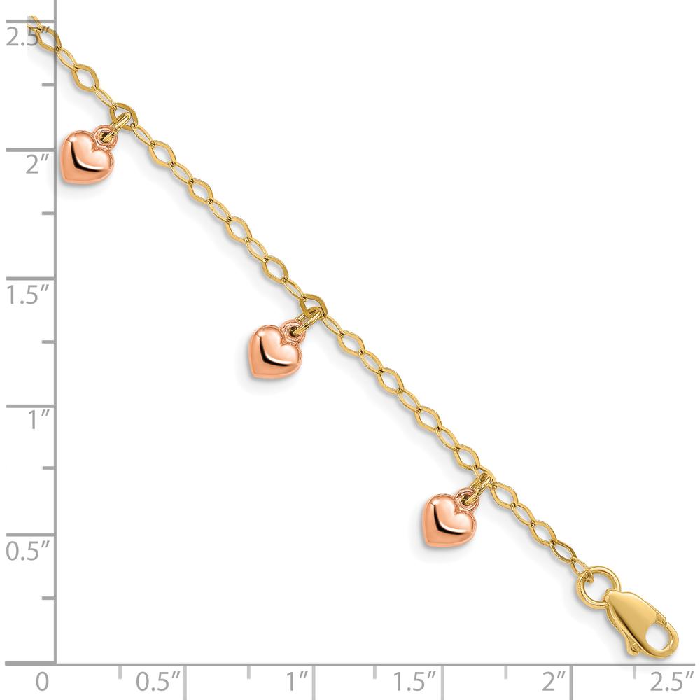 14K Yellow Gold with Rose Gold Hearts Child's Puffed Heart Charm Bracelet - Two-Tone Design by Oro Pregiato