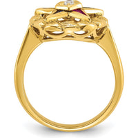 14K Yellow Gold Women’s Polished and Textured Eastern Star Masonic Ring with Multi-Gemstone Accents by IBGoodman