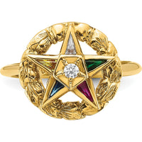 14K Yellow Gold Women’s Polished and Textured Eastern Star Masonic Ring with Multi-Gemstone Accents by IBGoodman