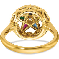 14K Yellow Gold Women’s Polished and Textured Eastern Star Masonic Ring with Multi-Gemstone Accents by IBGoodman