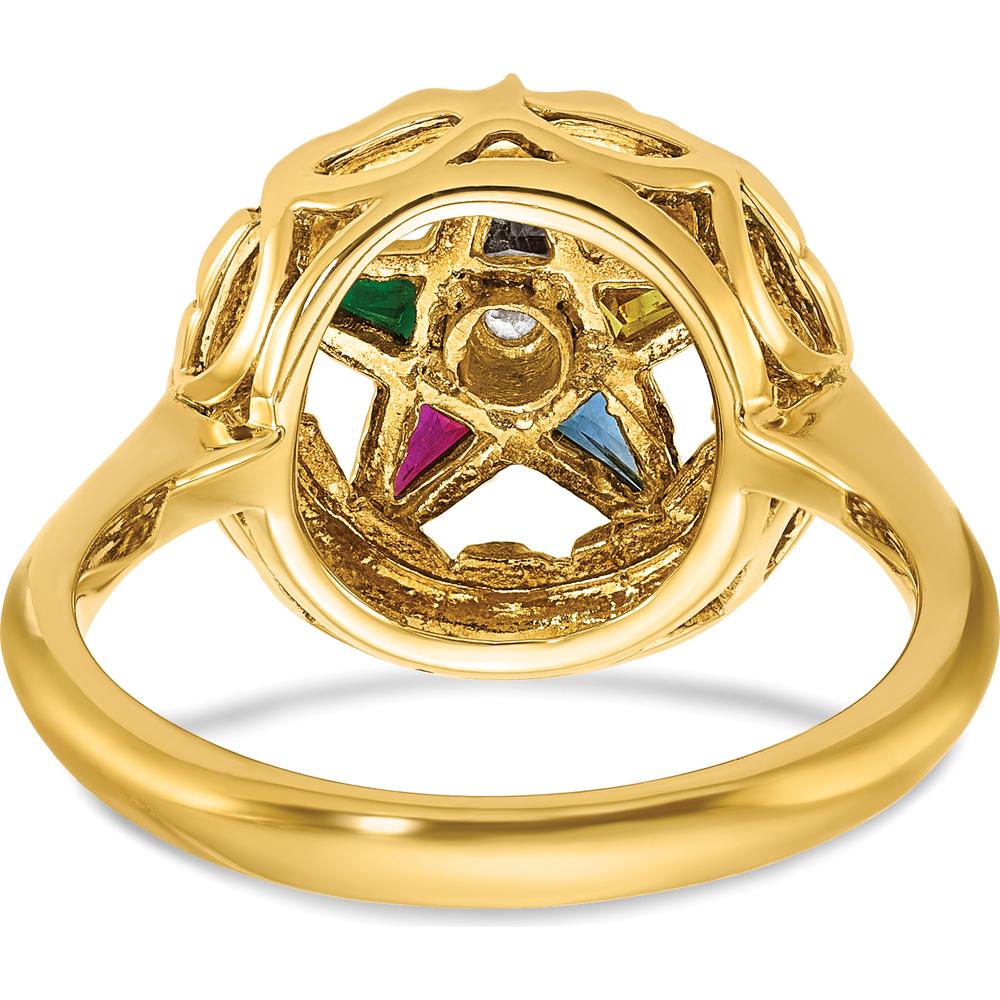 14K Yellow Gold Women’s Polished and Textured Eastern Star Masonic Ring with Multi-Gemstone Accents by IBGoodman