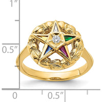 14K Yellow Gold Women’s Polished and Textured Eastern Star Masonic Ring with Multi-Gemstone Accents by IBGoodman