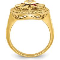 14K Yellow Gold Women's Polished and Textured Eastern Star Masonic Ring with Diamond, Ruby, Emerald, Sapphire, and Amethyst Stones by IBGoodman
