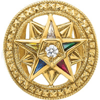 14K Yellow Gold Women's Polished and Textured Eastern Star Masonic Ring with Diamond, Ruby, Emerald, Sapphire, and Amethyst Stones by IBGoodman