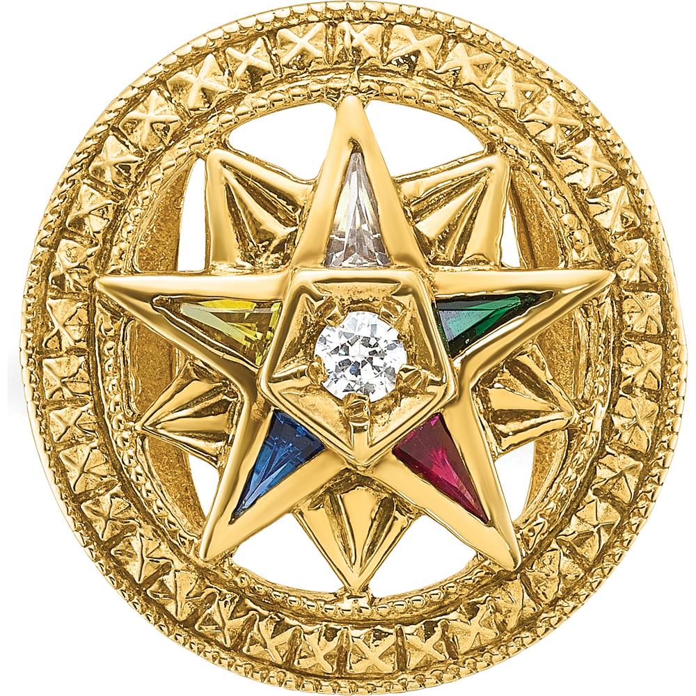 14K Yellow Gold Women's Polished and Textured Eastern Star Masonic Ring with Diamond, Ruby, Emerald, Sapphire, and Amethyst Stones by IBGoodman