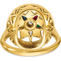 14K Yellow Gold Women's Polished and Textured Eastern Star Masonic Ring with Diamond, Ruby, Emerald, Sapphire, and Amethyst Stones by IBGoodman