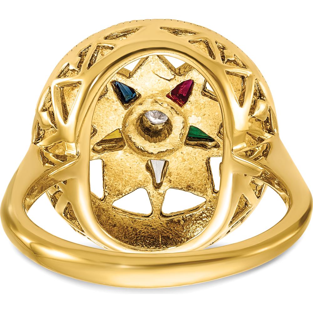 14K Yellow Gold Women's Polished and Textured Eastern Star Masonic Ring with Diamond, Ruby, Emerald, Sapphire, and Amethyst Stones by IBGoodman