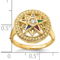 14K Yellow Gold Women's Polished and Textured Eastern Star Masonic Ring with Diamond, Ruby, Emerald, Sapphire, and Amethyst Stones by IBGoodman