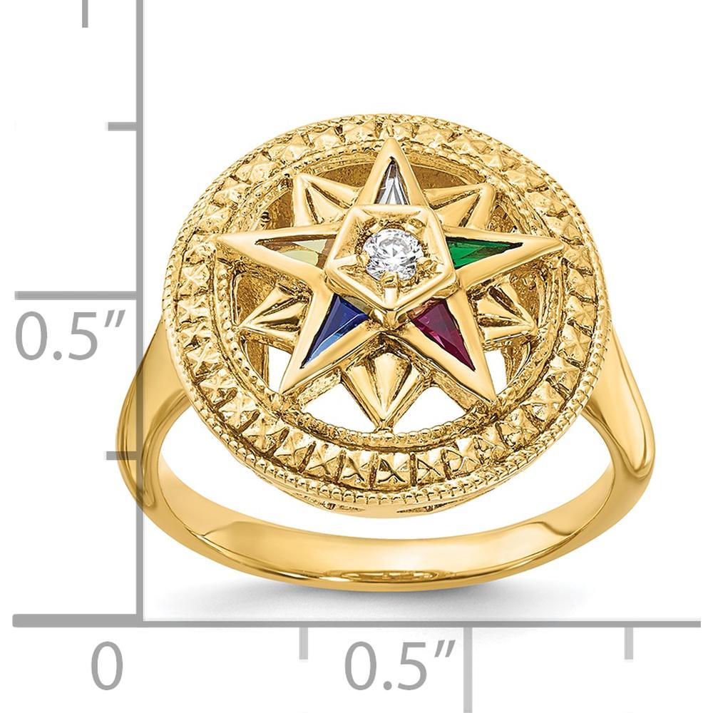 14K Yellow Gold Women's Polished and Textured Eastern Star Masonic Ring with Diamond, Ruby, Emerald, Sapphire, and Amethyst Stones by IBGoodman