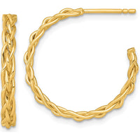 14K Yellow Gold Woven Braid C-Hoop Earrings - 24mm Width by 0