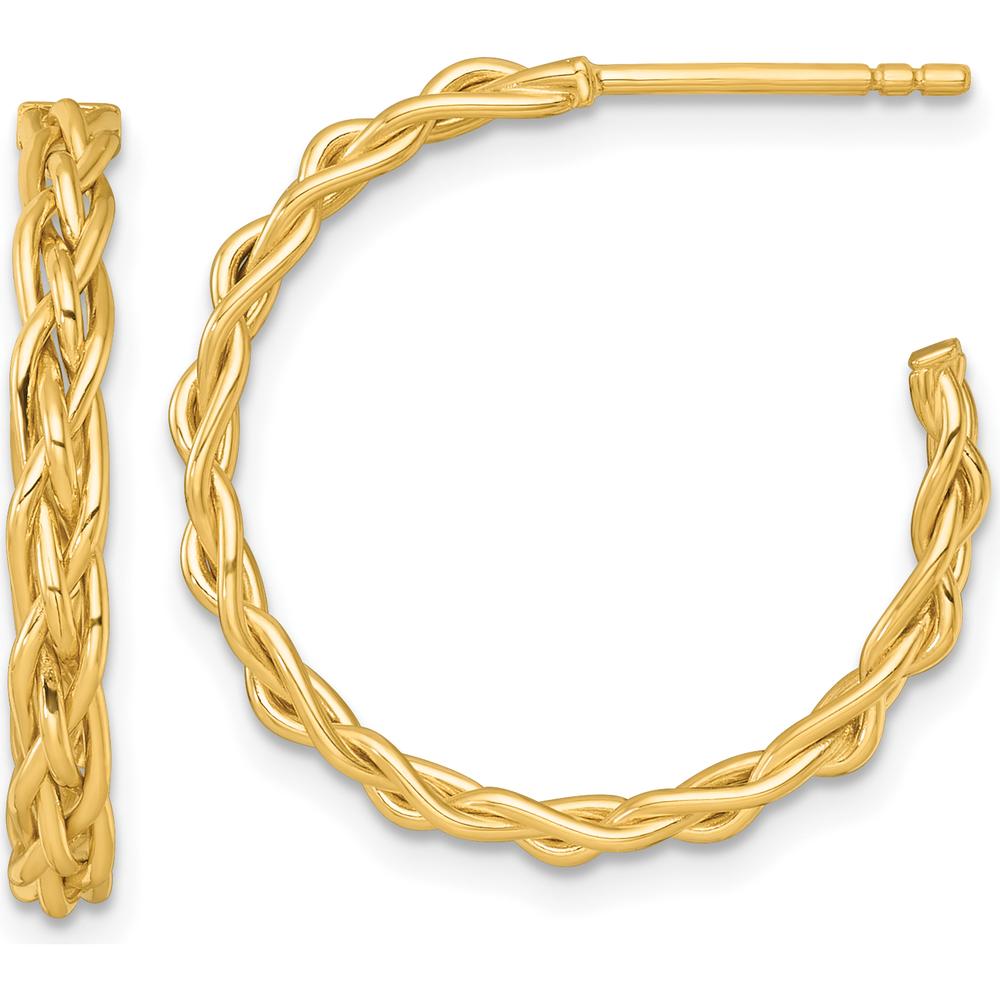 14K Yellow Gold Woven Braid C-Hoop Earrings - 24mm Width by 0