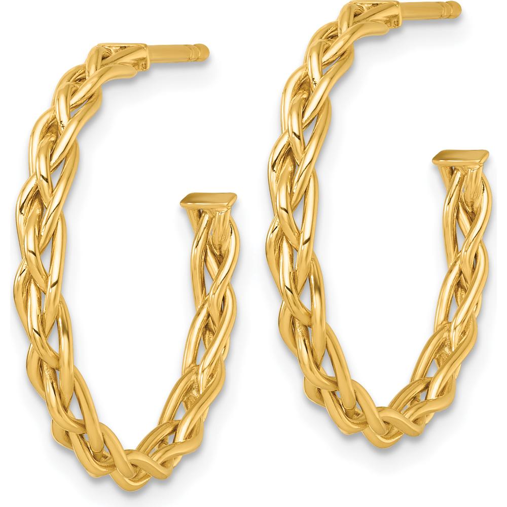 14K Yellow Gold Woven Braid C-Hoop Earrings - 24mm Width by 0