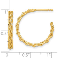 14K Yellow Gold Woven Braid C-Hoop Earrings - 24mm Width by 0