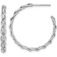 14K Yellow Gold Woven Braid C-Hoop Earrings with Rhodium-Plated Finish - 29mm by 0