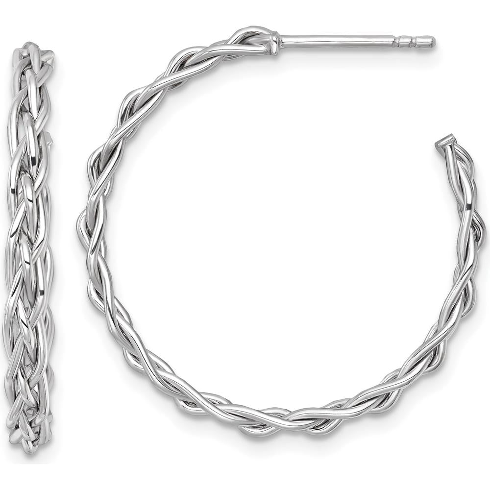 14K Yellow Gold Woven Braid C-Hoop Earrings with Rhodium-Plated Finish - 29mm by 0