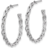 14K Yellow Gold Woven Braid C-Hoop Earrings with Rhodium-Plated Finish - 29mm by 0