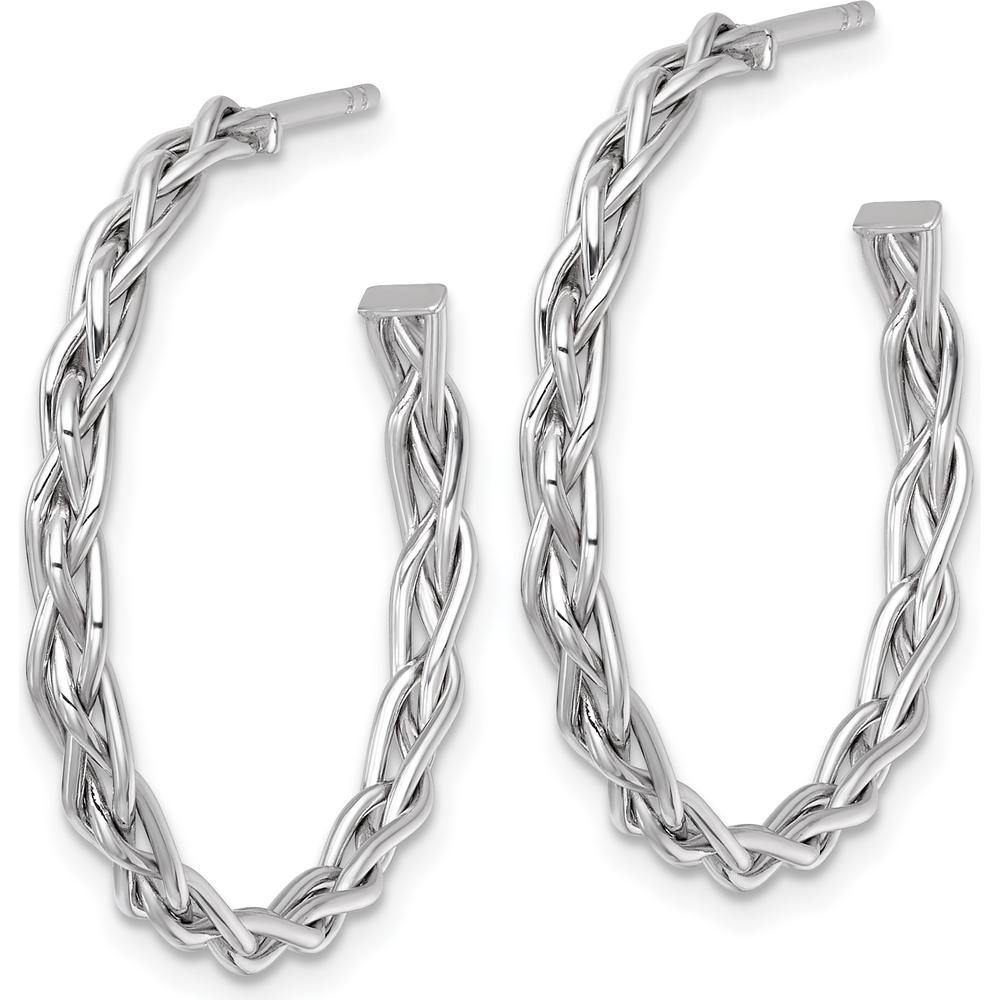 14K Yellow Gold Woven Braid C-Hoop Earrings with Rhodium-Plated Finish - 29mm by 0