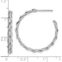 14K Yellow Gold Woven Braid C-Hoop Earrings with Rhodium-Plated Finish - 29mm by 0