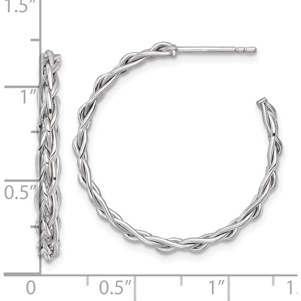 14K Yellow Gold Woven Braid C-Hoop Earrings with Rhodium-Plated Finish - 29mm by 0