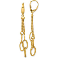 14K Yellow Gold Woven Chain and Textured Oval Link Dangle Leverback Earrings by 0