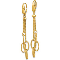 14K Yellow Gold Woven Chain and Textured Oval Link Dangle Leverback Earrings by 0