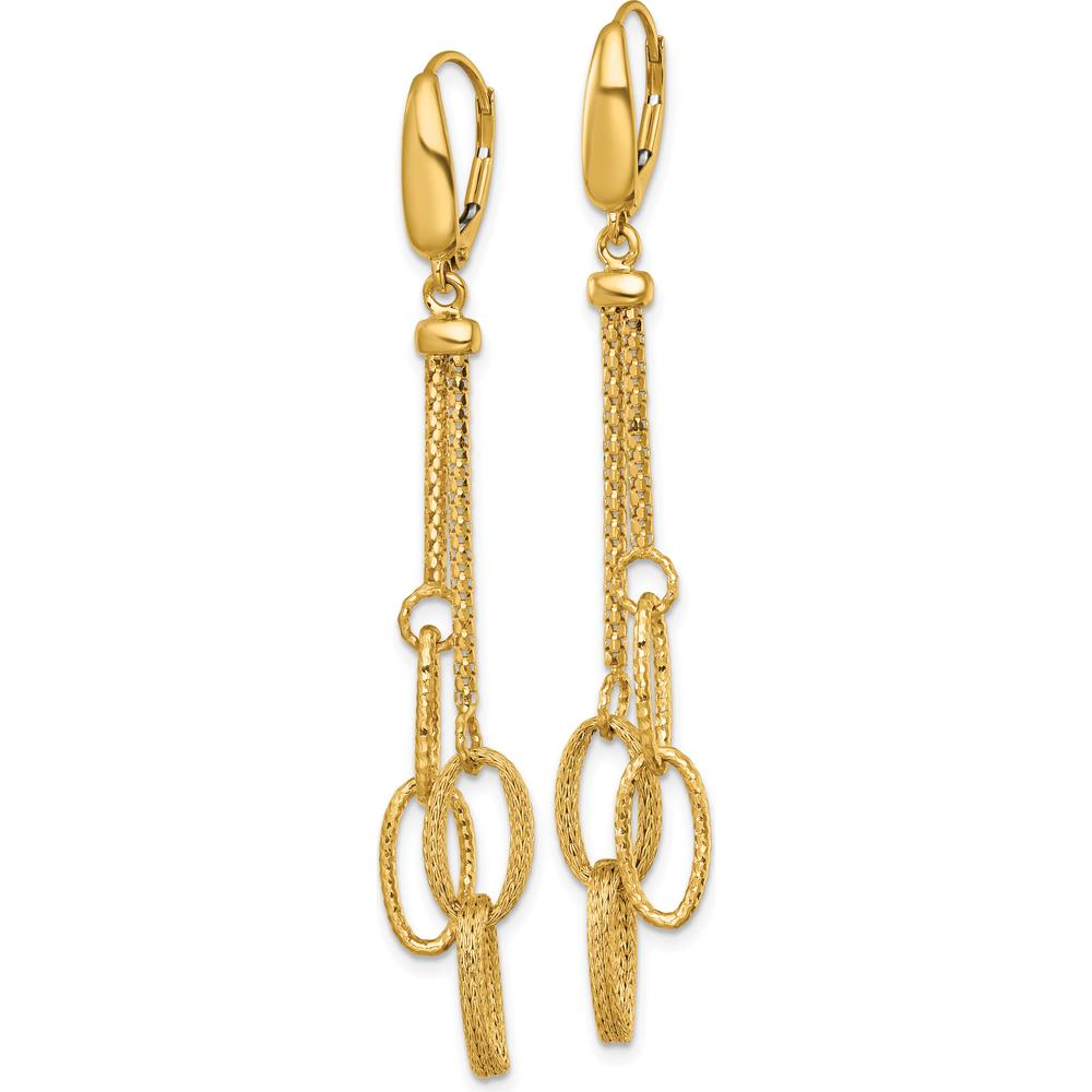 14K Yellow Gold Woven Chain and Textured Oval Link Dangle Leverback Earrings by 0