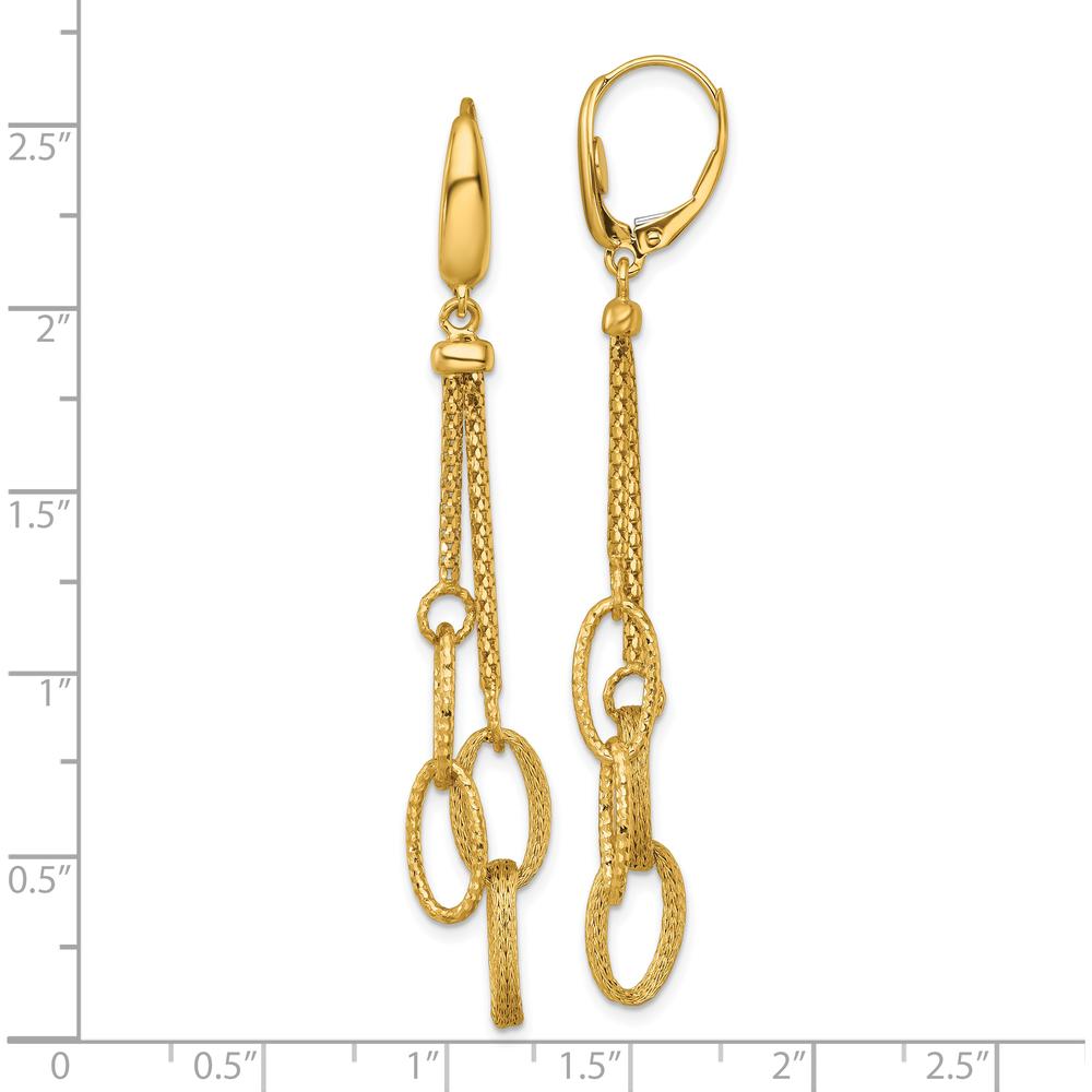 14K Yellow Gold Woven Chain and Textured Oval Link Dangle Leverback Earrings by 0