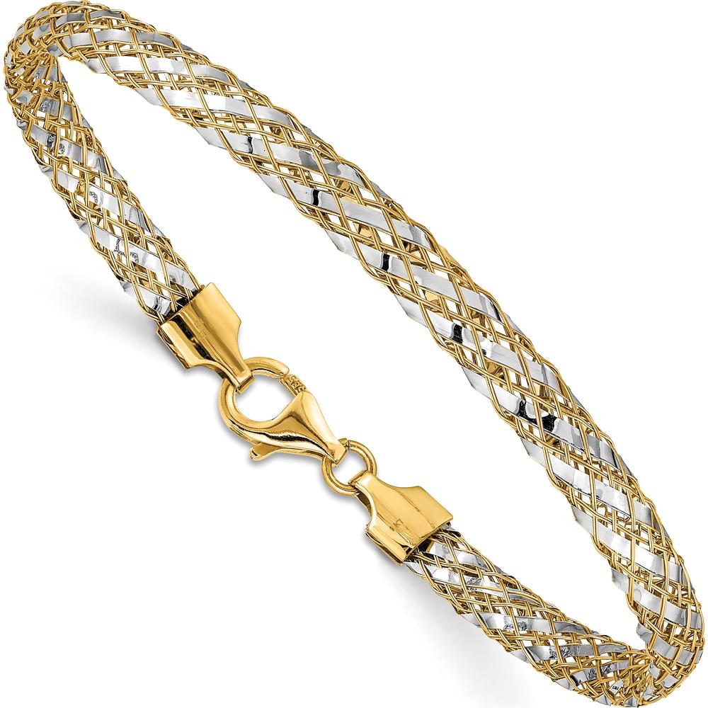 14K Yellow Gold Woven Mesh Bracelet 7.5" - Polished Finish by 0