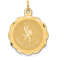 14K Yellow Gold Wrestling Scalloped Edge 18mm Engravable Disc Charm