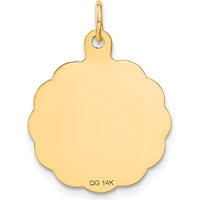 14K Yellow Gold Wrestling Scalloped Edge 18mm Engravable Disc Charm