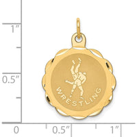 14K Yellow Gold Wrestling Scalloped Edge 18mm Engravable Disc Charm