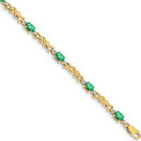 14K Yellow Gold X-Design Bracelet with Oval Emeralds and Round Diamonds - 0.21 Carats Total Emerald Weight, 0.01 Carats Total Diamond Weight by Monteluci Fine Jewelry