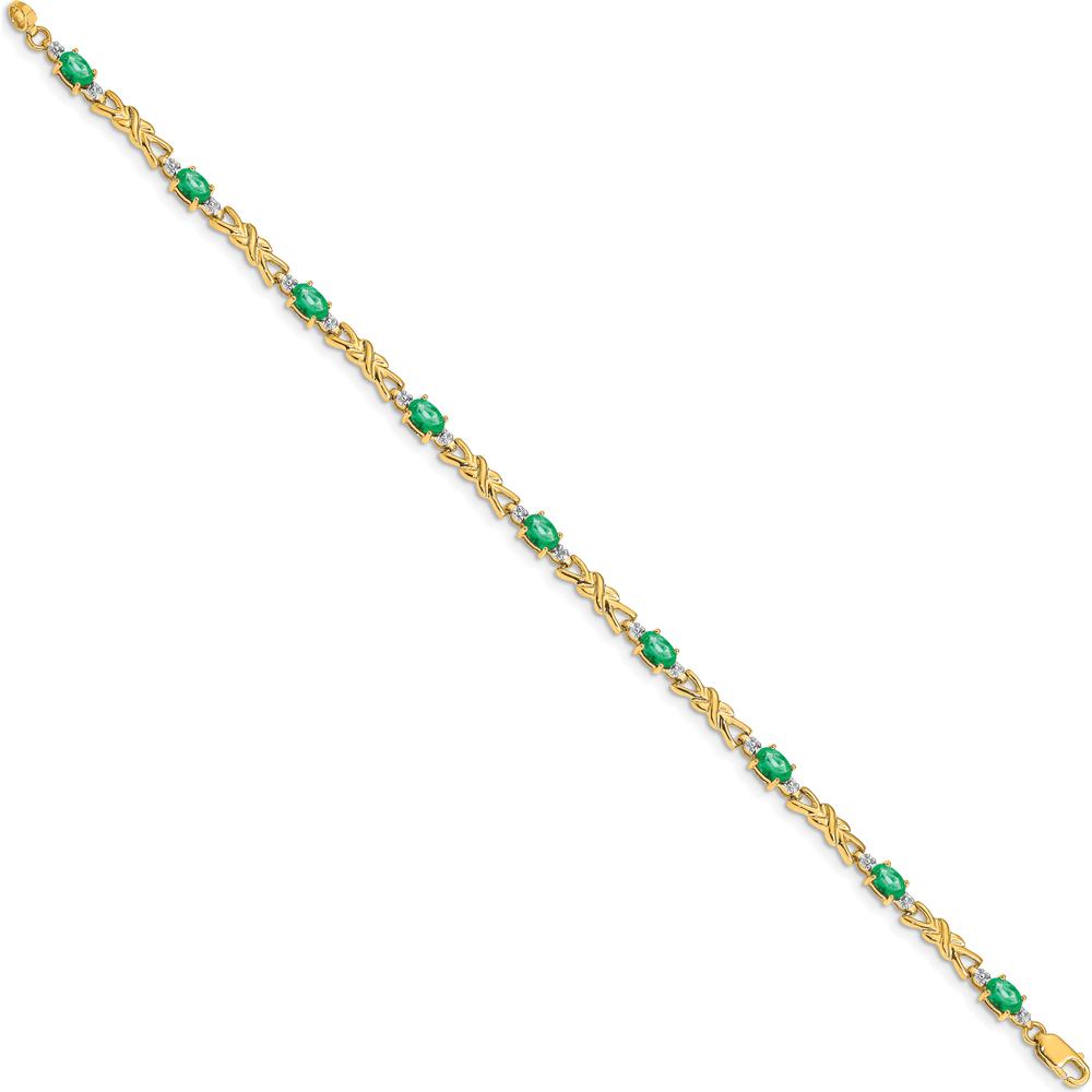 14K Yellow Gold X-Design Bracelet with Oval Emeralds and Round Diamonds - 0.21 Carats Total Emerald Weight, 0.01 Carats Total Diamond Weight by Monteluci Fine Jewelry